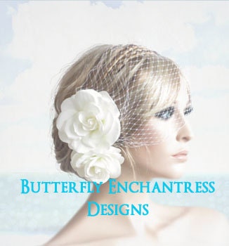 Wedding Flower Veil Set, Bridal Birdcage Veil, Wedding Hair Flowers - Pale Ivory Gwyneth Flowers and Detachable Bandeau Veil