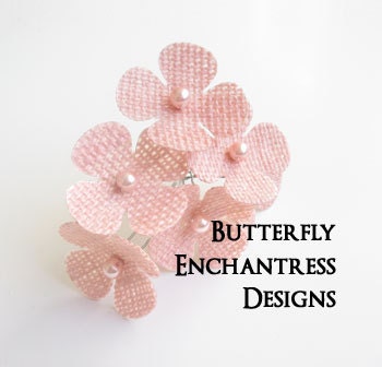 Burlap Wedding, Bridal Hair Accessories, Rustic Flowers - 6 Peach Burlap Hydrangea Hair Pins