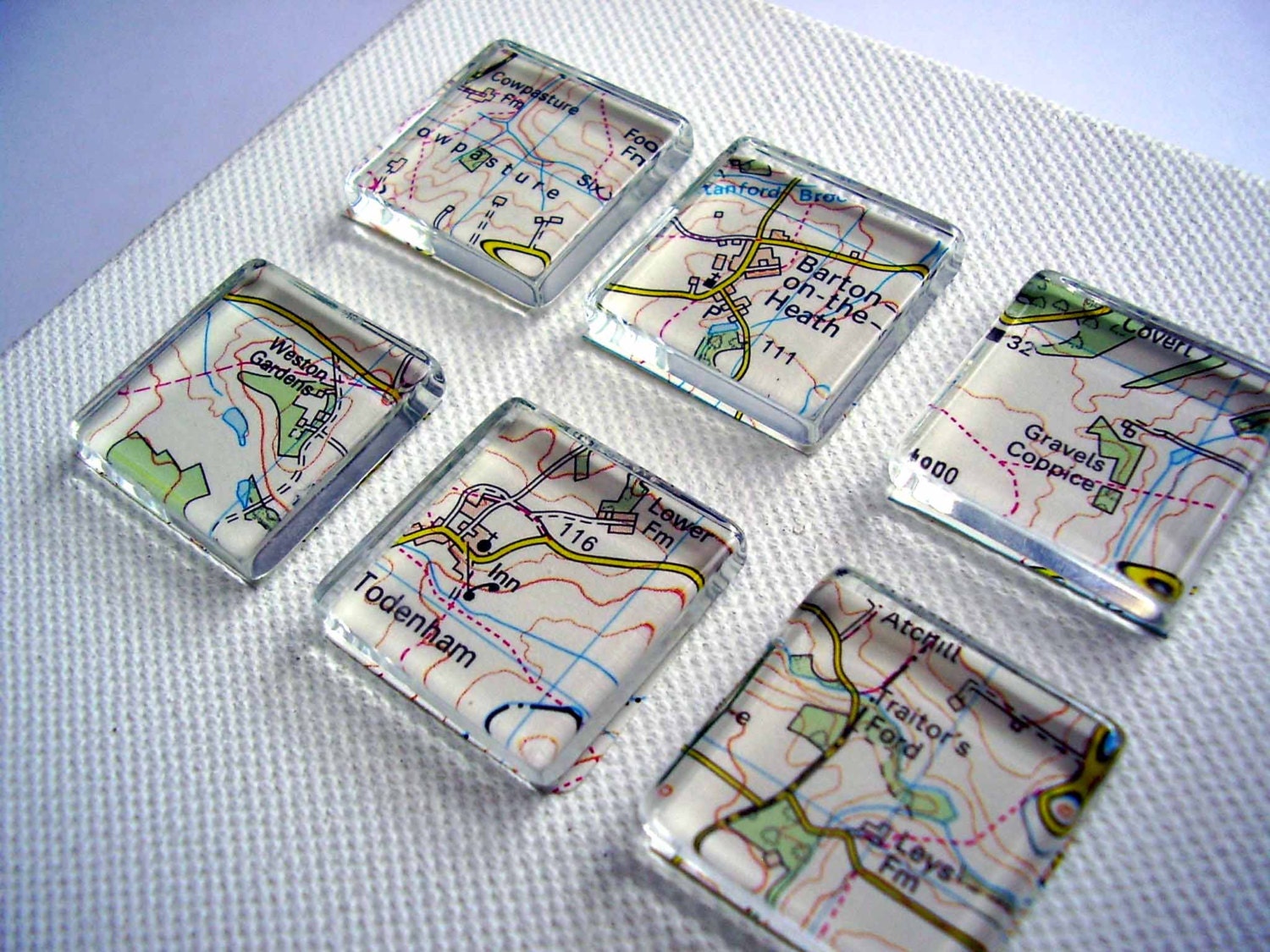 Set of 6 Map Glass Tile Magnets Super Strong Made to Order