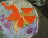 Still life modernist abstract oil painting on canvas, 16 inches square