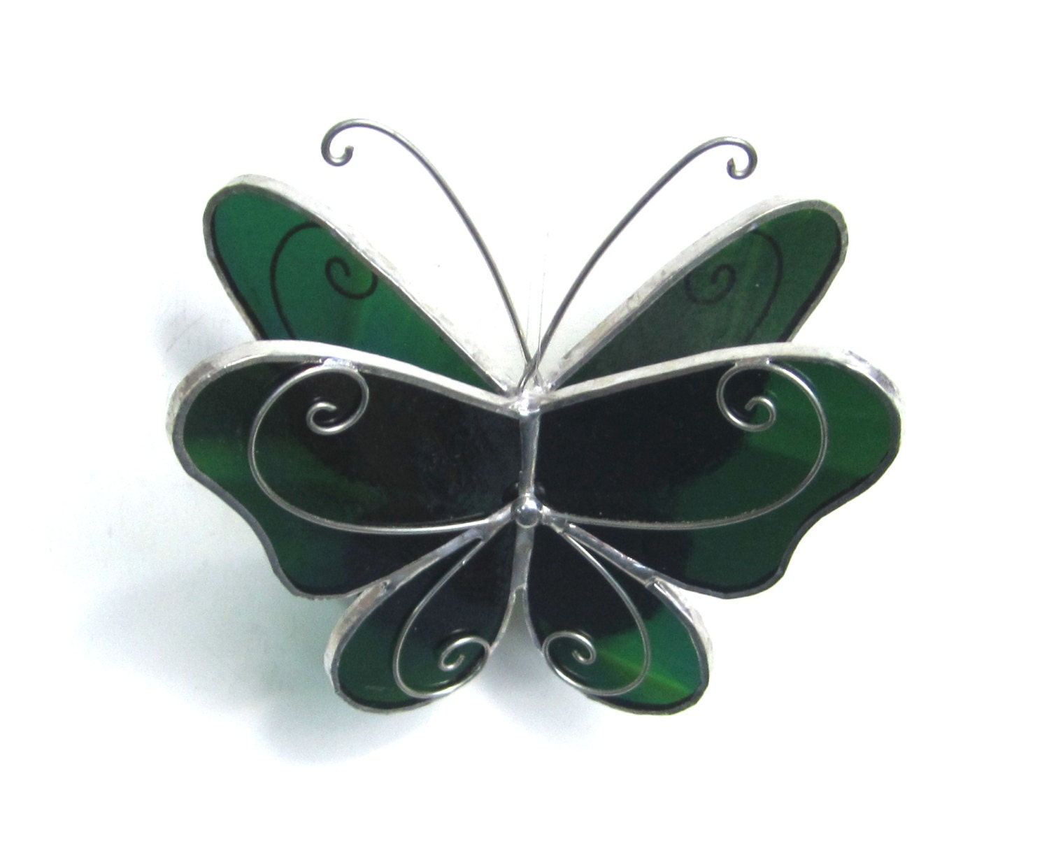 Evergreen Wings - Small 3D Stained Glass Butterfly Twirl - Green Home Garden Decor Suncatcher 3Dimensional Yard Art