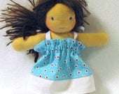 7 - 8 inch Waldorf doll's dress in turquoise and red
