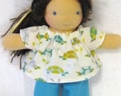 Turtle parade top and your choice pants for 7 inch Puddlefoot doll