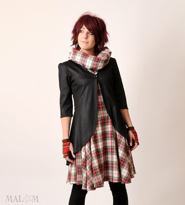 Metallic Black Cardigan - Pleated swallowtail jersey jacket - Shiny pattern Black jersey - Office fashion