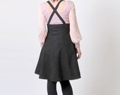 Black suspender Skirt - Perforated faux suede - High waisted suspender skirt
