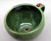 DISCOUNTED - Ladybugs in the Tall Grass Cup - Handmade carved Stoneware Pottery