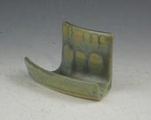 Ceramic Business Card Holder, Stoneware Cell Phone Rest, Eyeglass Caddy, Gun Metal Green  v440