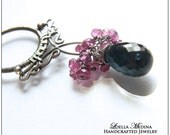 Deep Blue Tourmaline Rhodolite Garnet and Oxidized Sterling Silver - One Of a Kind Necklace
