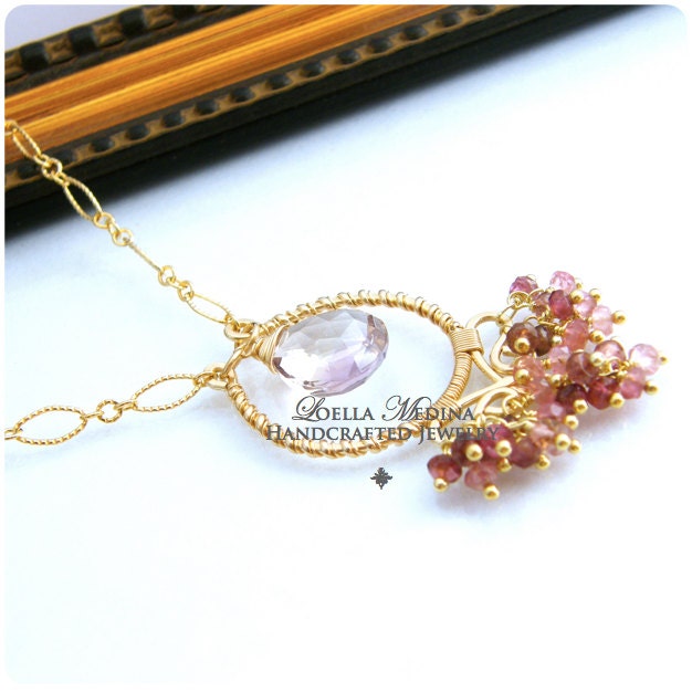 Pink Sapphires Tourmalines Lavender Amethyst Gold Filled Limited Edition Necklace