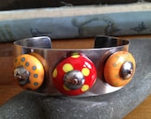 Sterling Silver Cuff Bracelet with Handmade Glass Bobbles