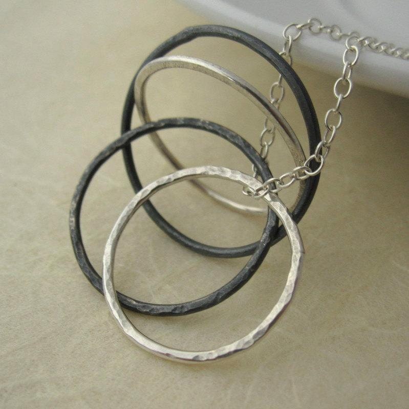 Shadows and Textures Necklace - handmade oxidized sterling silver circle necklace