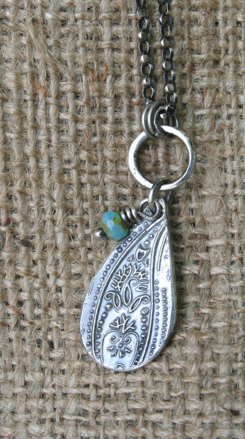 Rustic Silver Necklace Collection - Paisley Drop