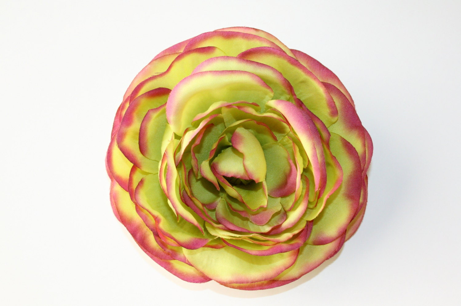 Silk Flower - Light Lime Green with Magenta Garden Rose - 4 inches - Artificial Flower