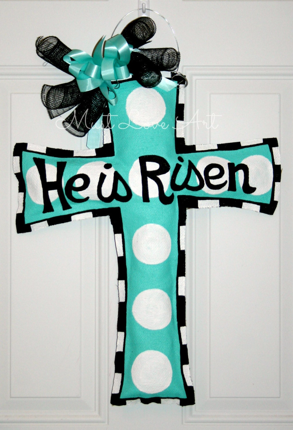 Easter Cross Burlap Door Hanger Christian Faith Decoration HUGE 2 ft  - Spring