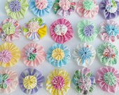 Fabric Flowers Hair Clip 40 Pinwheel PASTEL Cupcake Toppers  Bobby Pin Barrette Card Making Scrapbook YoYo Quilt Headband Embellishment