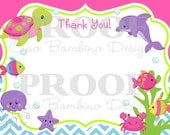 INSTANT DOWNLOAD DIY Printable "Under the Sea" Girls Chevron Thank You Card - You Print