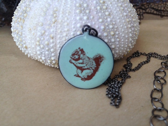 Squirrel enamel necklace woodland animal