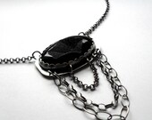 Dancing Under the Stars - Black Druzy Crystal Stone Necklace Sterling Silver Ready to Ship