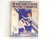 Vintage Antique 1930 Sheet Music - Poster Lithograph - Wall Art - My Heart Belongs To The Girl