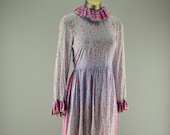 1980s bohemian dress 80s sheer silk dress size small Vintage festival dress Indian floral print