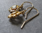 18kt Gold with White Diamond Slice Earrings, Old Mine Cut Diamonds
