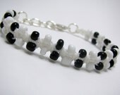 White Micro Macrame Bracelet with Small Black and White Glass Beads lobster clasp