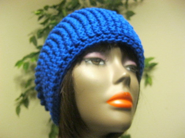 Crocheted Slouchy Hat-Royal Blue