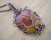 Tree of Life Pendant Red Brown Orange Flame Jasper with Citrine beads and Garnet Wire Wrapped in Oxidized Copper