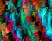 Artist Fabric Panel Fiber Art Geometeric Shapes Colored Pencil Look Hand Created