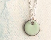 Mint Necklace Simple Tiny Accent Enamel Pebble - Arctic Lichen Green