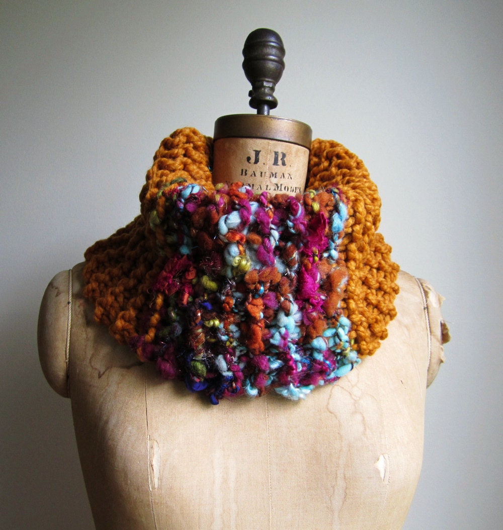 Bohemian knit cowl Amber. Fushia. Sky Blue.