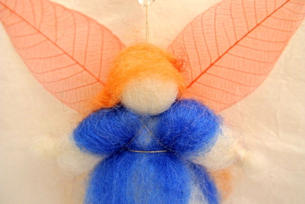 Wool fairy, blue, blessing fairy, needle felted, wall hanging, art doll Waldorf education