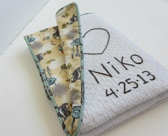 Custom Baby Blanket with Personalized Hand Embroidery, Your Choice of Fabric