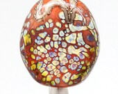 Coral Focal Lampwork Glass Bead with Raku Frit and Silvered Ivory Stringer