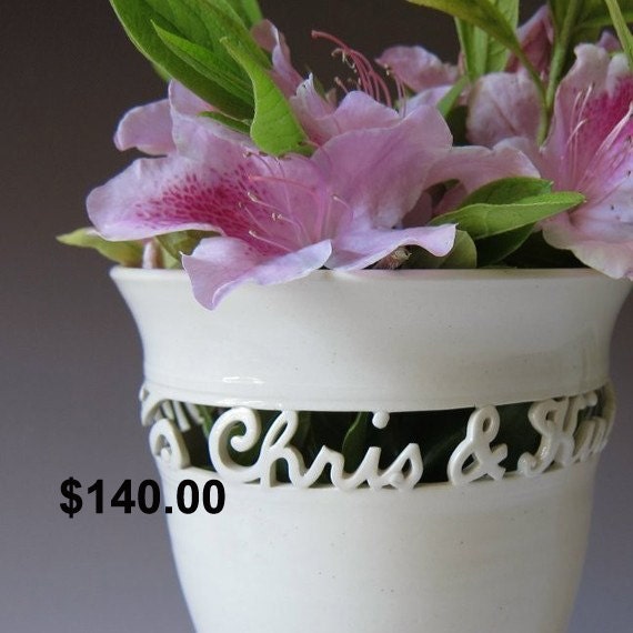 INFO ON ...... Personalized Wedding Gift - Handmade Vase for Wedding, Anniversary or Commitment Ceremony - 2 names & date