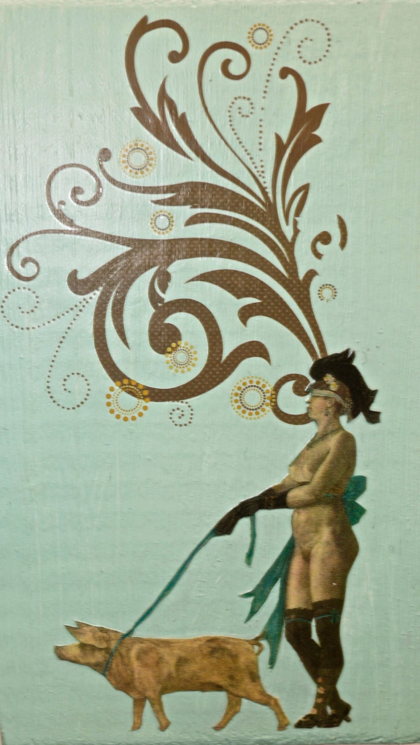 Original Collage on wood- Urbangipsy One of a Kind- Stroll-