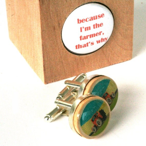 Farmer Cufflinks, Tractor Cufflinks, Cork Cufflinks, Recycled Cufflinks, Farm Wedding, Groom Cufflinks