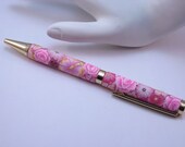 Pink Millefiori Floral Polymer Clay 24KT Gold Accented Pen
