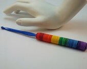 Rainbow Spirals Polymer Clay Covered Crochet Hook 4.5mm