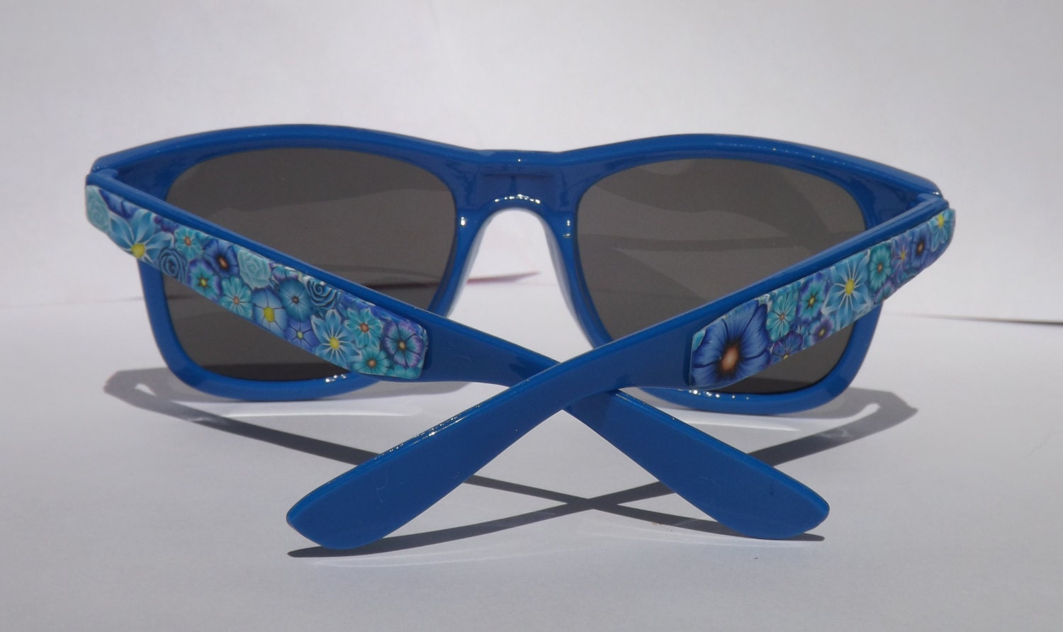 Handcrafted Polymer Clay Embellished Sunglasses, Blue Millefiori Floral