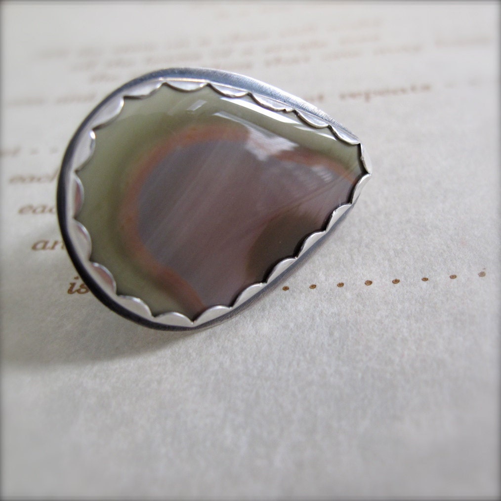 modern sterling & imperial jasper ring teardrop stone