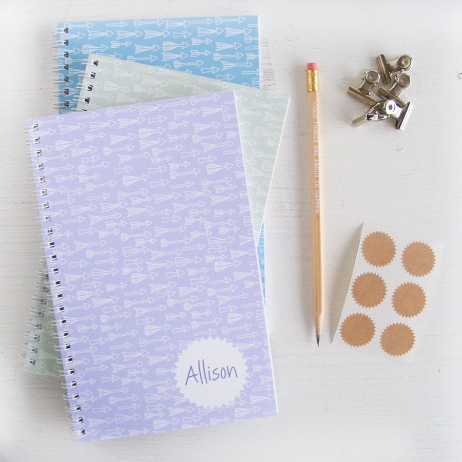 arrows personalized notebooks - choose your color - set of 3