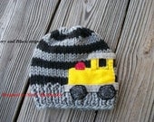 Chunky Knit Yellow Train Childrens and Baby Beanie, Train, Choo choo train, grey and black, toy train, Winter hat, locomotive