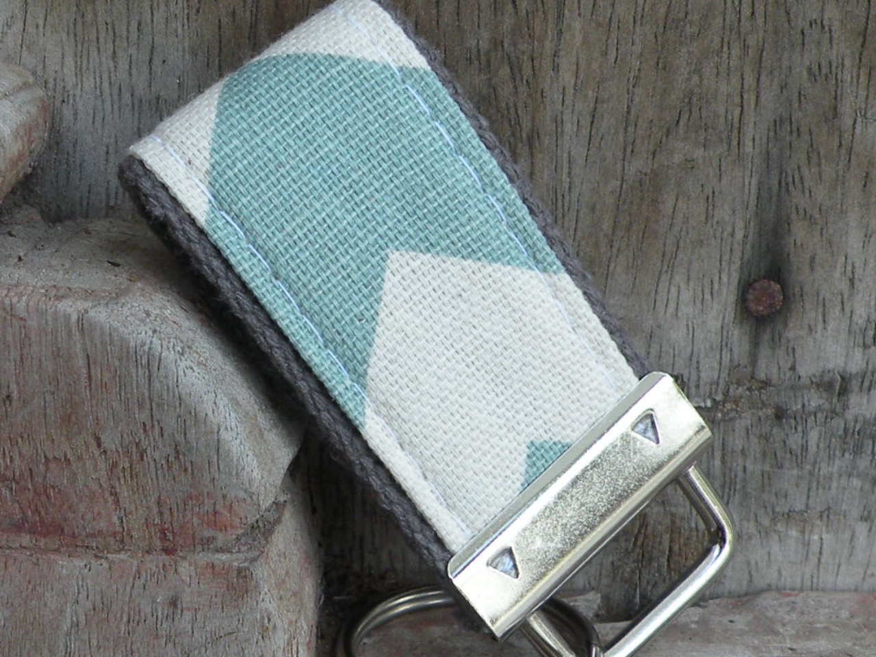 READY To Ship-MINI-MINI Keychain-Blue Chevron on Gray