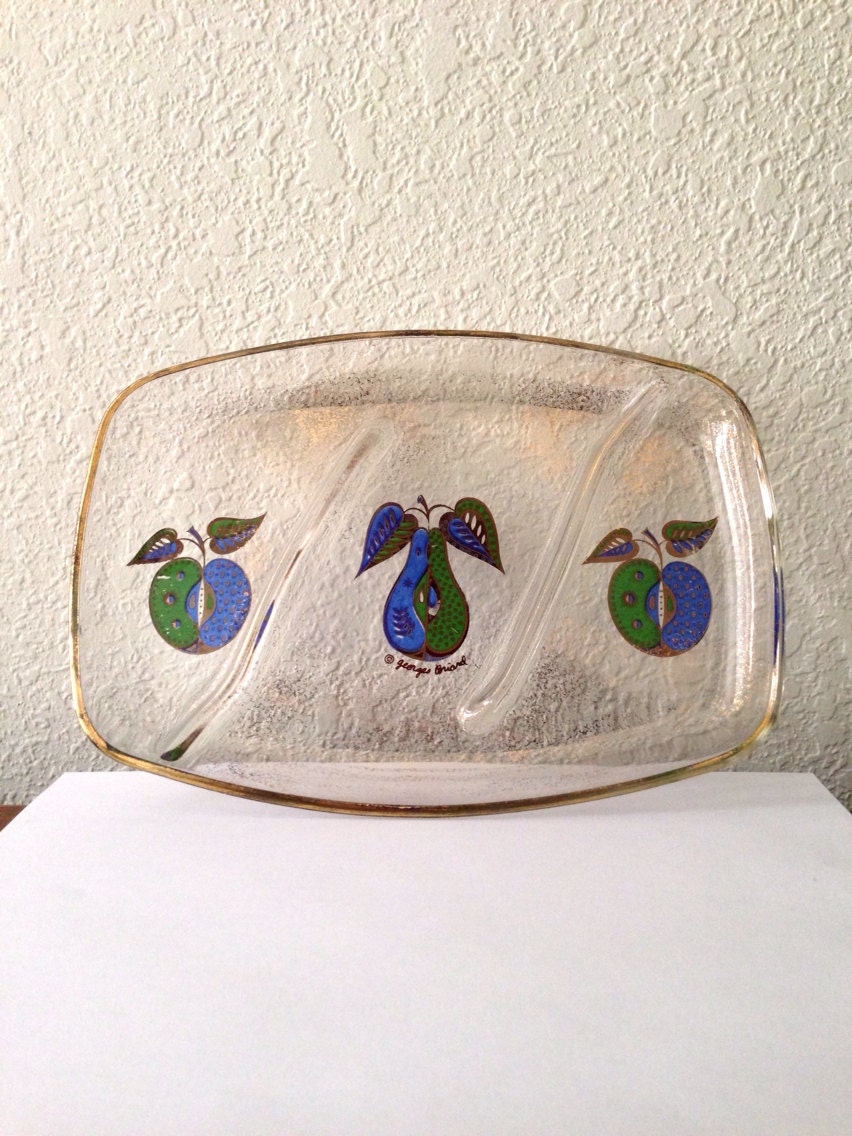Vintage Mid Century Georges Briard Forbidden Fruit Pattern Glass Dish