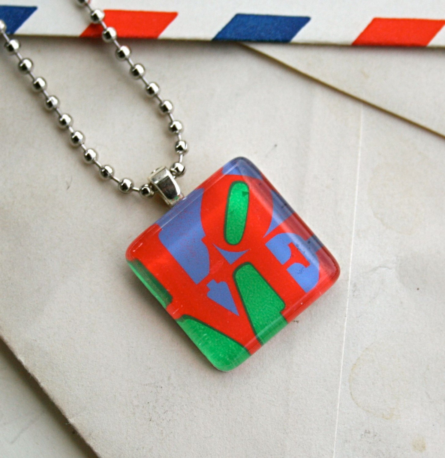 LOVE Postage Stamp Necklace - Robert Indiana LOVE Icon Necklace for Valentines Day