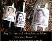 Any 2 sheets Funny Party Decor Wine/Booze Labels- choose your favorites