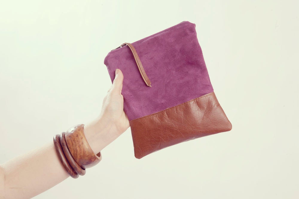 SUEDE CLUTCH. Leather Pouch. Purple Clutch. Leather Pouch.