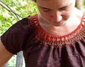 made to order short sleeved crochet yoke smock dress