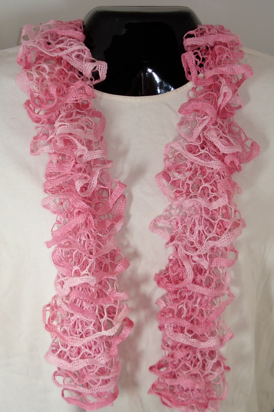 Springtime Pink Ruffle Scarf - Hand knitted